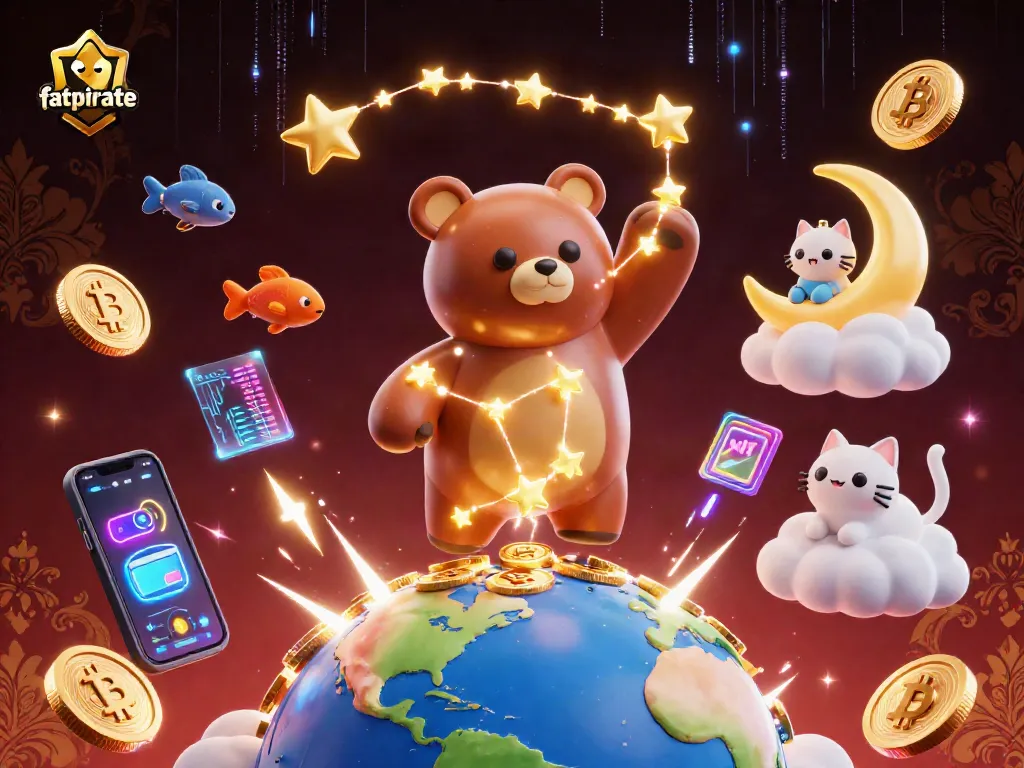 Experience the thrill of fatpirate casino with this vibrant illustration showcasing crypto coins and dynamic characters.