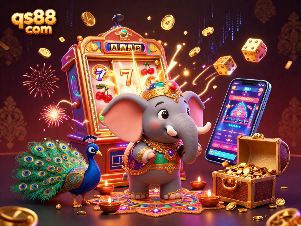 Engage in fun with qs88 com and explore vibrant 3D Diwali-themed casino atmosphere.