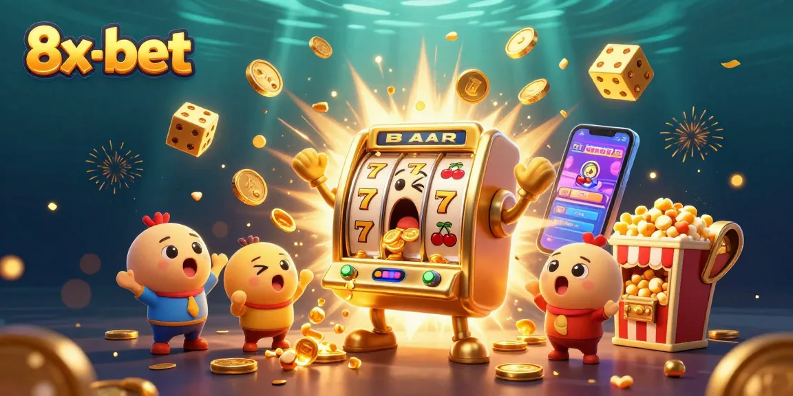 8x-bet slot machine celebrates a jackpot win, surrounded by casino elements and excitement in vibrant 3D