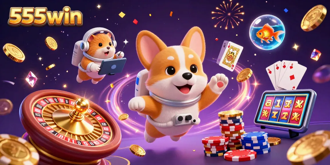Experience the thrill of gaming with 555win in a vibrant, action-packed casino scene.