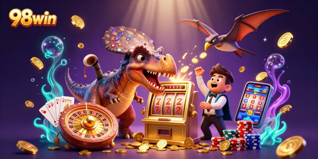 98win engages players with the pachycephalosaurus jackpot action in a vibrant casino scene!
