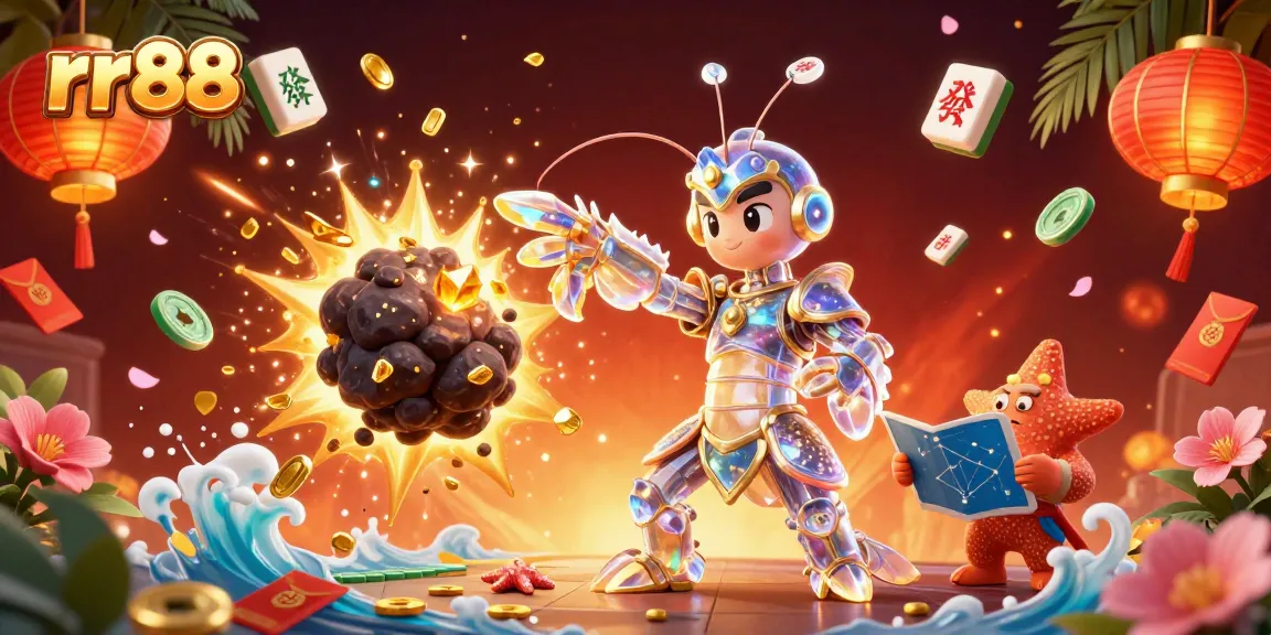 Experience thrilling wins at rr88 with a galactic mantis shrimp and golden gems exploding in an exhilarating casino scene.