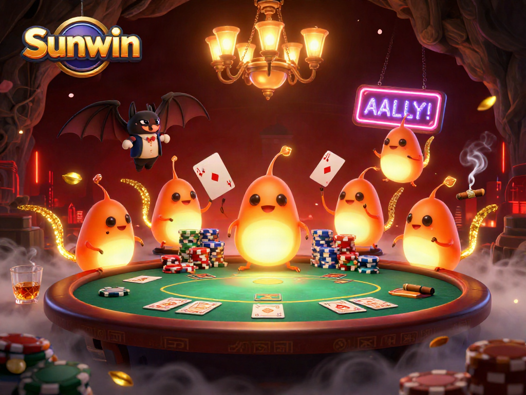 Experience Sunwin's vibrant casino atmosphere, featuring a glowing team of cartoon glowworms.