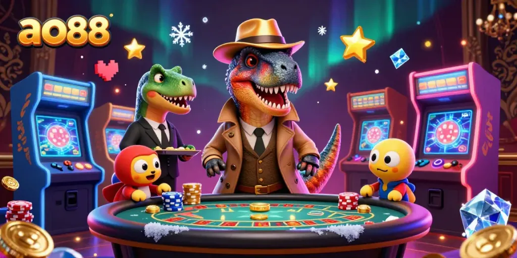 ao88 players engage in thrilling blackjack action with vibrant casino elements in a captivating scene