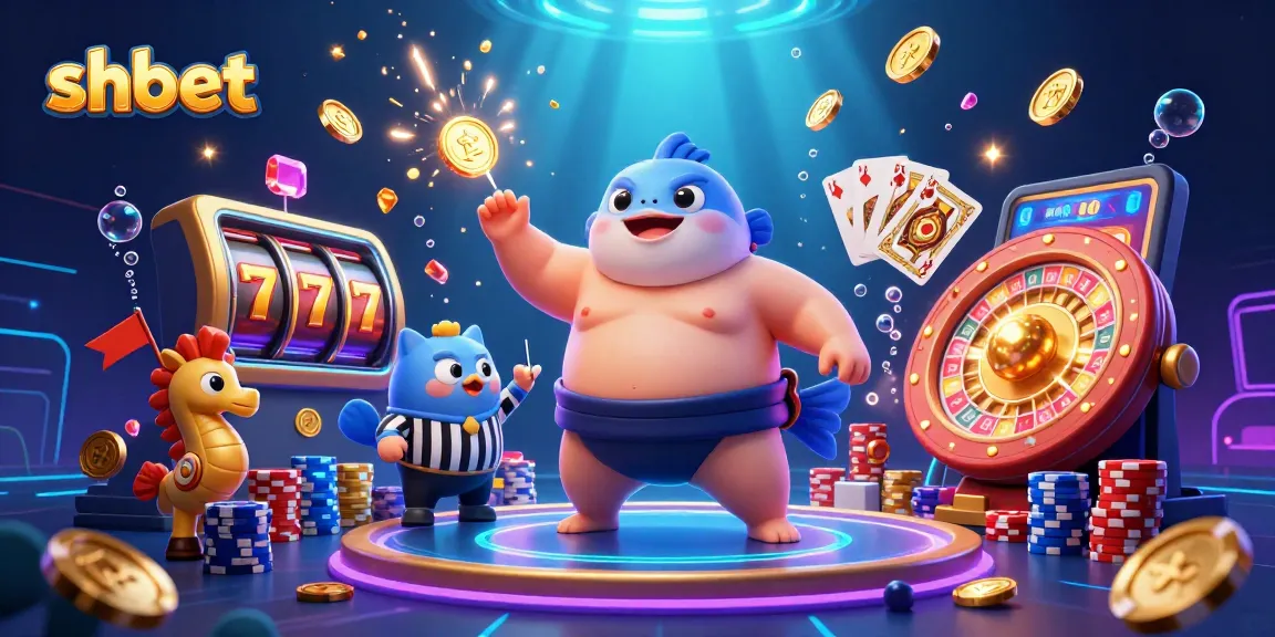 Experience thrilling gameplay at shbet with lively underwater casino scene, slot reels, and vibrant characters.