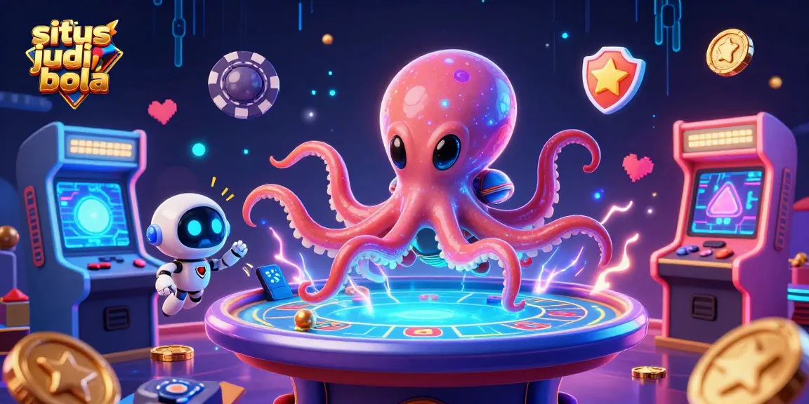 Menang di situs judi bola dengan alien dan robot bermain poker dalam suasana kasino futuristik yang penuh warna.