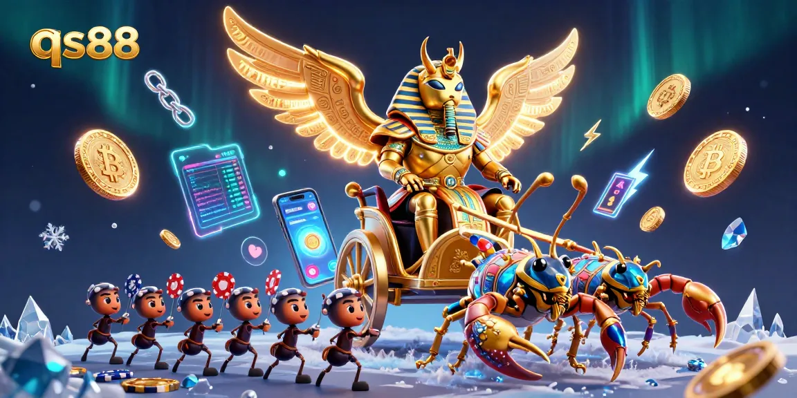 Engage with qs88's vibrant gaming themes, featuring golden scarab beetle and scorpion chariots.
